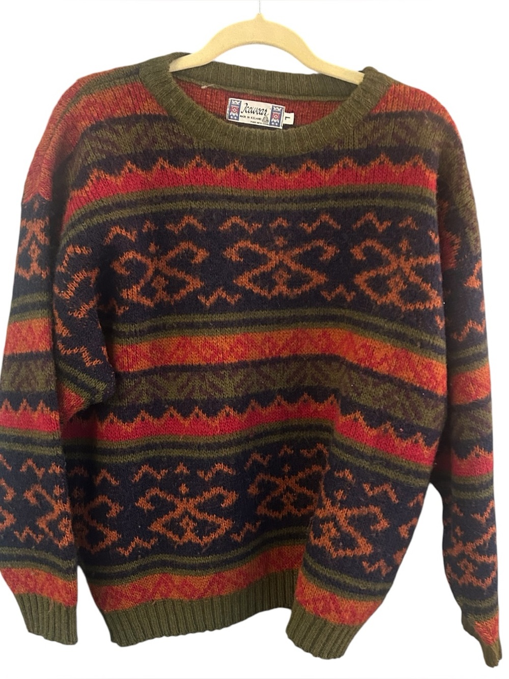 Icewear made in Iceland Fair Isle Crewneck Sweater in Olive & Navy - Sawyer L